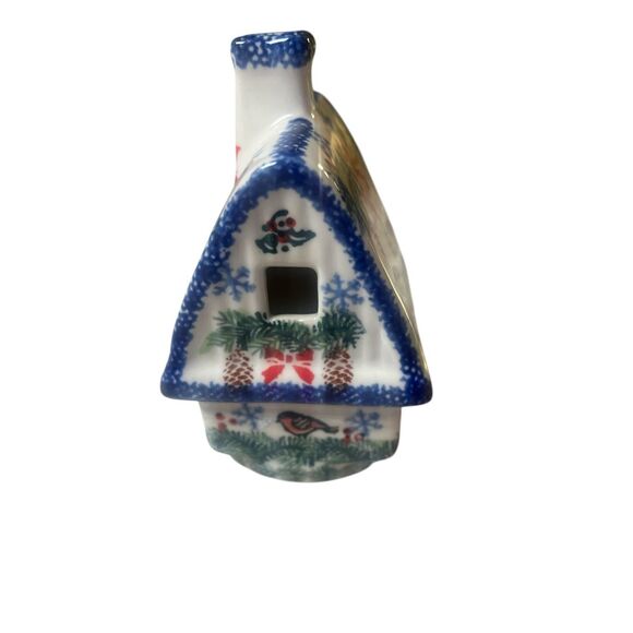 Polish pottery tea light house poinsettia with birds - Picture 2 of 6